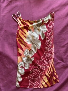 Evolution -  Red & Gold Floral Print Spaghetti Strap Tank - Size M